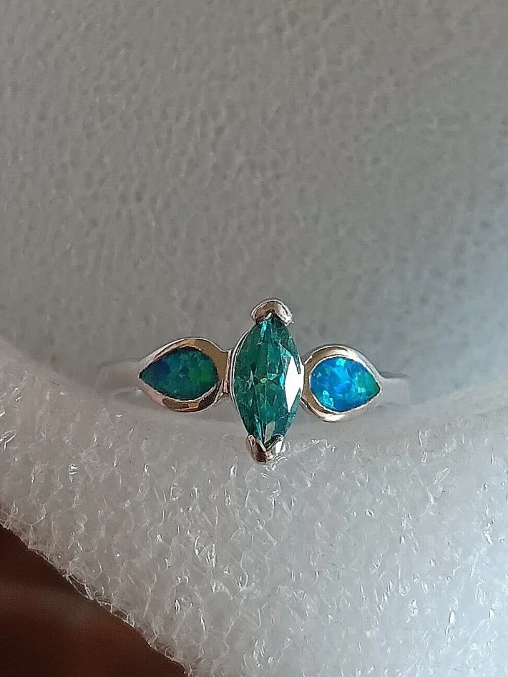 New - Marquise Cut London Blue Topaz With Blue Fire Opal Silver Ring - Size 7